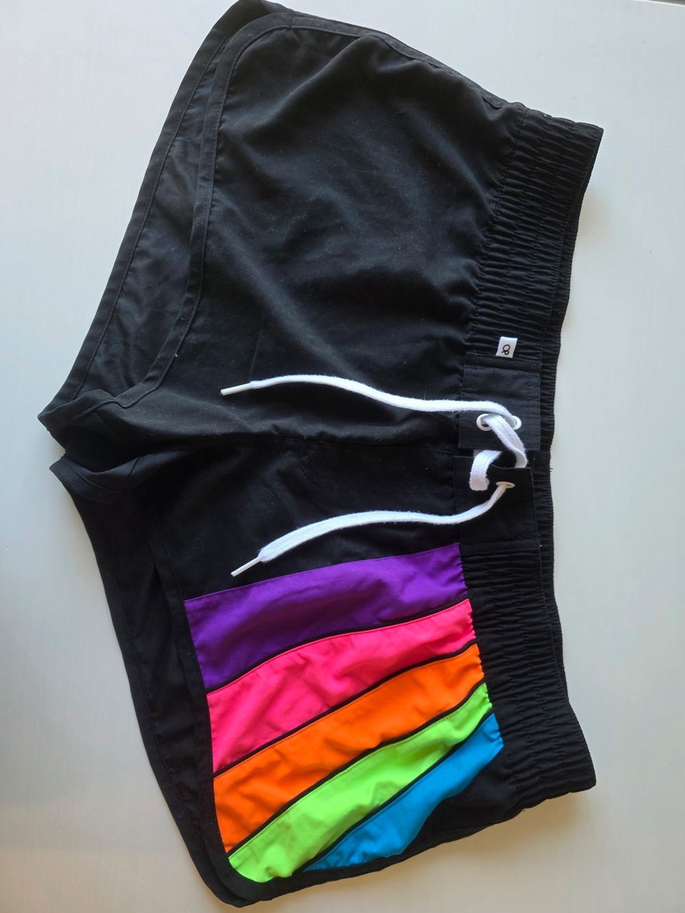 OP Juniors Black Shorts with Rainbow Stripe Panels ~ Size XL (Fit Women M/L)